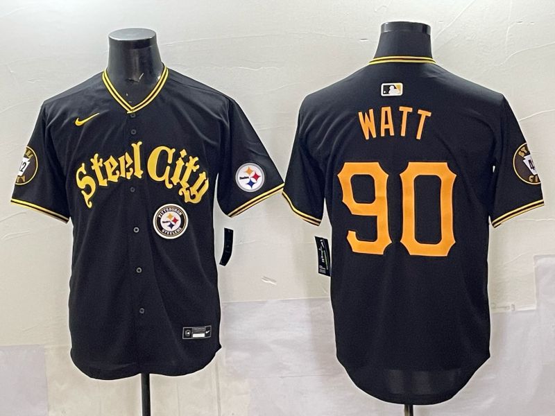 Men 2025 Nike Pittsburgh Steelers #90 Watt Black Limited NFL Jersey style 0070